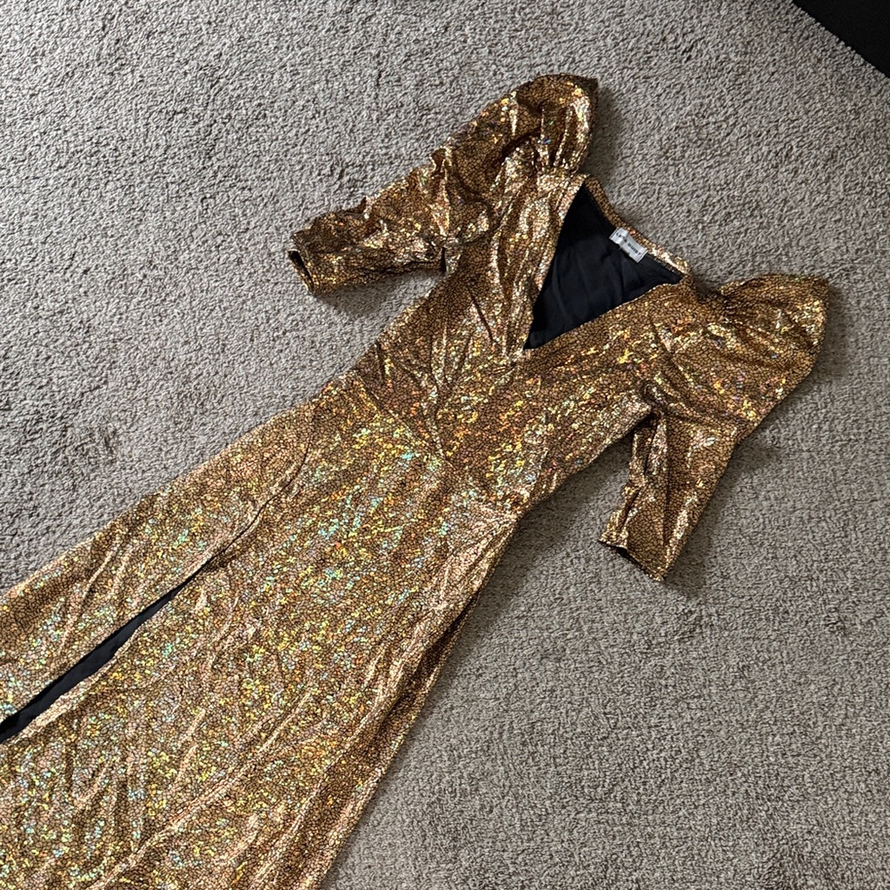 Sparkling Gold Sequin V-Neck with Front Slit for burning man or EDC